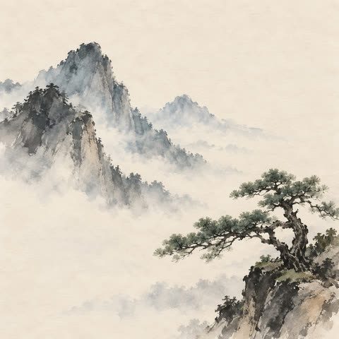 Ink painting of mountains